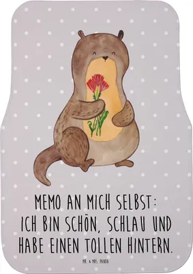 Produktbild von Mr. & Mrs. Panda Automatte Otter Blumenstrauß - Grau Pastell - Geschenk, Auto Fußmatte, Selbstvertrauen, Seeotter, Positiv, Auto-Fußmatte, Achtsamkeit, Süß, Fürs
