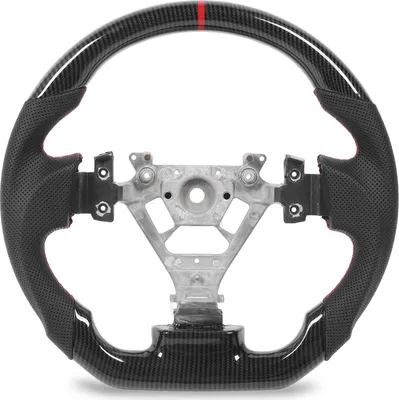 Image de Volant Hydro Dip, aspect fibre de carbone, cuir perforé, plat, pour 350z 2003-2008, coutures rouges