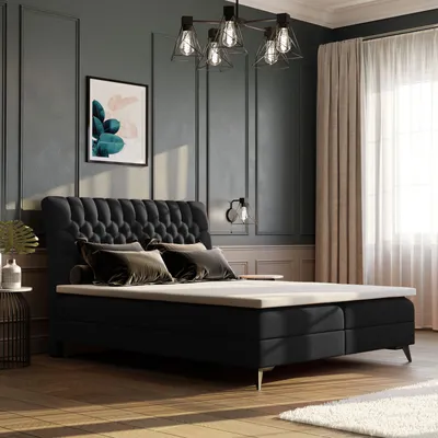 Produktbild von Boxspringbett MEBY 120x200 cm - Doppelbett mit Kopfteil und Bettkasten, mit Multipocket-Matratze + Topper - Schwarz (Magic Velvet 2219)