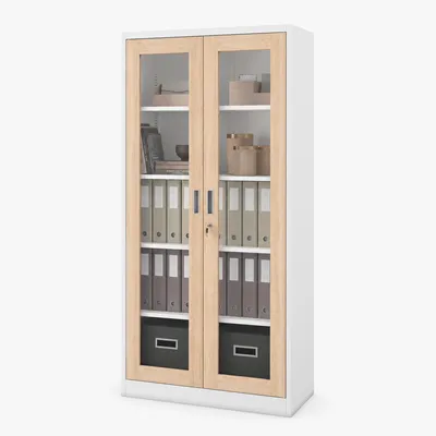 Image de Armoire Jan Nowak, modèle : armoire de rangement, armoire médicale, armoire de bureau, armoire à portes battantes, vitrine, 4 étagères, en acier, verrouillable, dimensions : 185 cm x 90 cm x 40 cm, couleur : blanc / chêne Sonoma