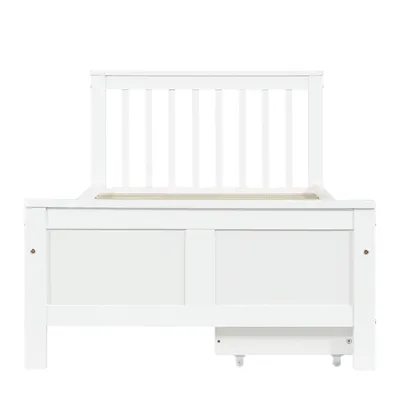 Produktbild von Flieks Massivholzbett Klassisches Bett 90x200cm mit Lattenrost und 2 Schubladen, Jugendbett Einzelbett Gästebett weiß