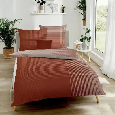 Produktbild von Kaeppel Biber Bettwäsche Master Karo 100% Baumwolle Reißverschluss Bettbezug Kissenbezug Bettgarnitur Bettwäsche-Set Bettzeug 135x200 cm Terra
