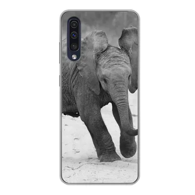 Produktbild von MuchoWow® Handyhülle Schutzhülle Hülle für Samsung Galaxy A50 Elefant - Baby - Tiere - Kröte - Schwarz und weiß Silikon Softcase Handy Hülle - Mobiltelefonhülle