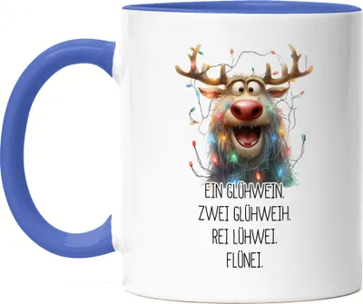 Produktbild von Ein Glühwein Zwei Glühweih Glühwein-Tasse Rentier Julklapp Geschenk Tasse Blau Weihnachten