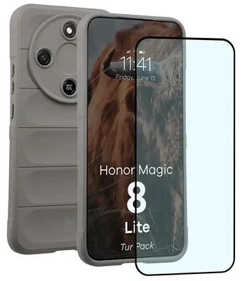 Produktbild von Robuste Handyhülle + gehärtetem Glas für Honor Magic8 Lite, Bizon Tur Pack, Hellgrau
