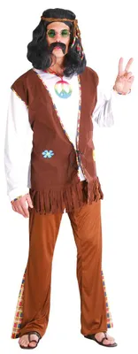 Productafbeelding van Hippie-kostuum met bloemenprint voor heren, maat M - L, verkrijgbaar in maat XL