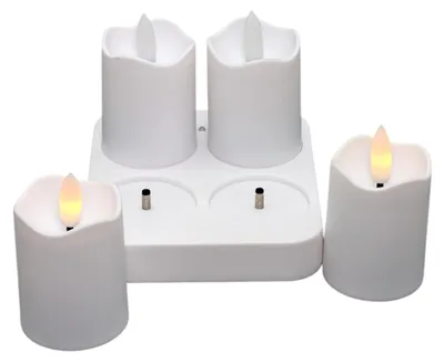 Produktbild von 4er LED-Kerzen wiederaufladbar mit Ladestation, Fernbedienung & Timer