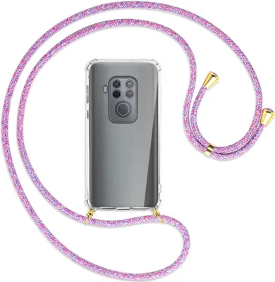 Produktbild von Handykette Backcover-Schutzhülle mit Band (Metall goldfarben) für Motorola One Zoom, One Pro - lila/rosa/blau