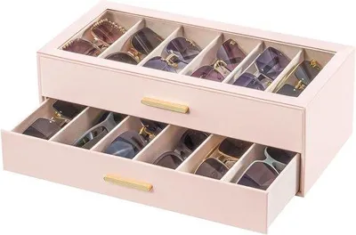 Obrázok produktu pre Organizér na slnečné okuliare – Prezentácia okuliarov – Priehľadné veko – Viacvrstvový – Čierny