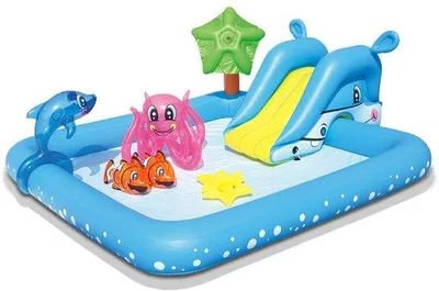 Produktbild von Unyqoos® Aufblasbares Wasserspielzentrum für Kinder – Aquarium-Motiv, 239 x 206 x 86 cm, 0,27 mm Vinyl, 308 L, ab 2 Jahren, inkl. selbstklebendem Reparaturset