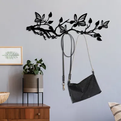 Image de Wallity, Butterfly World, crochet mural en métal, noir, 100 % METAL, 60 x 2 x 24 cm