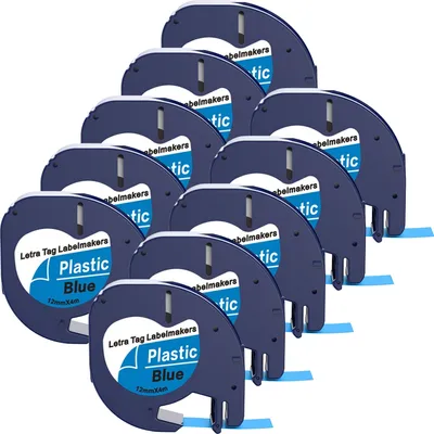 Produktbild von Boxstuff - Dymo LetraTag 91205 - S0721650 - Etikettenband - Schwarz auf blauem Kunststoff - 12 mm x 4 m - 10 Stück