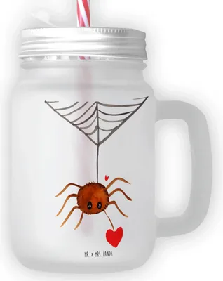 Produktbild von Mr. & Mrs. Panda Mason Jar Spinne Agathe Liebe - Transparent - Geschenk, glas mit deckel, Trinkgefäß, Becher Strohhalm, Verliebt, Liebesgeschenk, Liebesbeweis