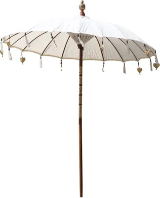 Produktbild von Bali Sonnenschirm Balinesischer Schirm Garten Baumwolle Sonnenschutz Handarbeit Retro Vintage Dekoschirm 2-teilig ca.180 cm, Farbe:Creme Weiß