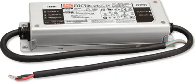 Imagen del producto de MEANWELL ELG-100-24-3Y, fuente de alimentación AC-DC para instalaciones LED, carcasa metálica, IP67, 96W, 24V, 4A, salida de corriente constante (CV) y corriente constante limitada (CC) + conexión a tierra (PE)