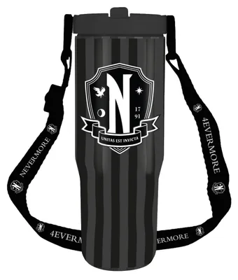 Produktbild von Wednesday - Nevermore - Trinkflasche 850 ml mit Umhängegurt