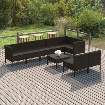 Produktbild von The Living Store 9-tlg. Garten-Lounge-Set mit Auflagen Poly Rattan Schwarz