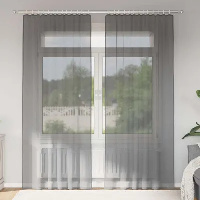 Produktbild von Möbel Voile Vorhänge mit Stangentaschen 2 Stk. Dunkelgrau - Gardinen & Vorhänge CC4135