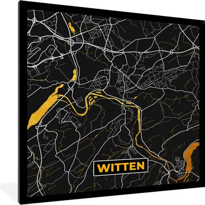 Produktbild von MuchoWow® Gerahmtes Poster Witten - Gold - Stadtplan - Karte - Deutschland 40x40 cm - Poster mit Schwarzem Bilderrahmen Wandposter Rahmen Foto Bilder - Mit Rahmen - Wanddekoration Schlafzimmer
