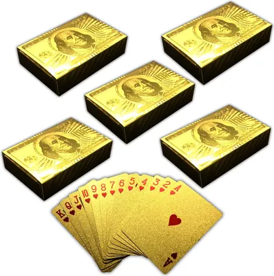 Produktbild von 5x 54 Spielkarten mit Goldüberzug | Pokerkarten | Poker Skat Gold Plastikkarten
