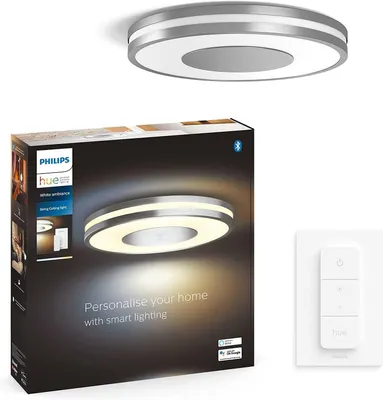 Produktbild von Philips Hue White ambience Being Deckenleuchte silber + Dimmschalter, Intelligente Deckenbeleuchtung, Bluetooth/Zigbee, Aluminium, LED, Metall, Kunststoff, Nicht austauschbare(s) Leuchtmittel
