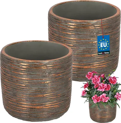 Productafbeelding van KOTARBAU Set van 2 grote bloempotten, plantenpot, diameter 12 cm, hoogte: 13 cm, keramiek, koper, plantenpot, orchideeėnpot, design, stijlvol, bloempot voor buiten