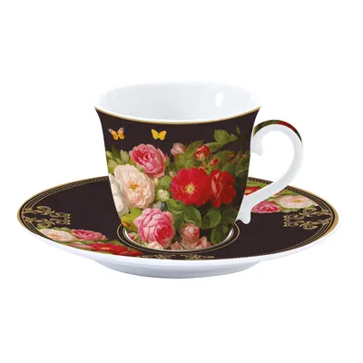 Produktbild von Tasse Becher Porzellan Kaffeetasse Teetasse mit Untertasse Blumen 200 ml