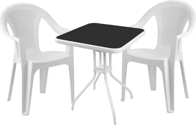 Image de ensemble de sièges de bistrot 3 pièces avec chaises empilables en plastique
