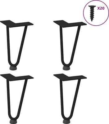Image de Pieds en épingle à cheveux pour table basse 4 pièces Noir 20 cm Acier massif