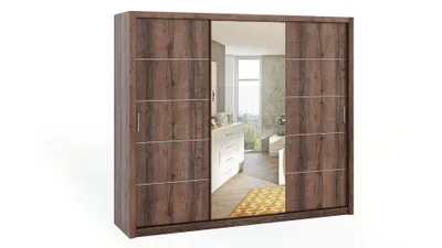 Produktbild von FurMeb24 Schiebetrenschrank BONO 250 cm Kleiderschrank mit Spiegel, 3-triger Schiebeschrank (Eiche Monostery / Eiche Monostery)