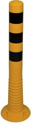 Produktbild von Schake Flexipfosten Ø80mm in gelb mit schwarzen Streifen und Dübelbefestigung aus PUR 750mm hoch