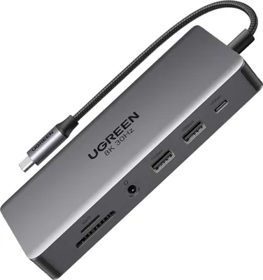 Zdjęcie produktu dla Hub Usb-C Ugreen Cm681, 4X Usb, 2X Hdmi, Displayport, Rj45, Sd/Tf, Aux, Pd 100W (Szary)