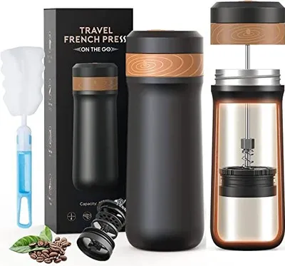 Produktbild von Tragbarer französischer Presse Kaffeemaschine 12oz Reisemaschine isolierter Edelstahlbecher, ideales Camping