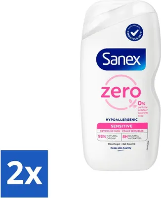Obrázek produktu pro Sanex Zero% sprchový gel – Pro citlivou pokožku – Bez parfemace a sulfátů – Hypoalergenní – 400 ml – Výhodné balení – 2 kusy