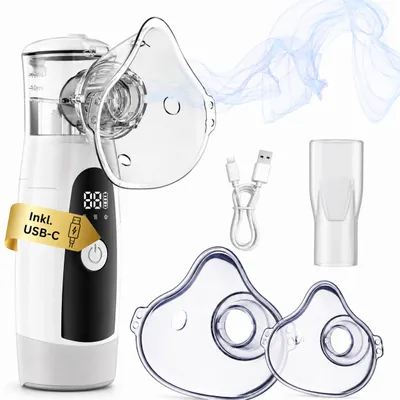 Produktbild von Inhalationsgerät Elektrischer Inhalator, leiser Vernebler für Erwachsene, Kinder & Babys, Ultraschall Nebulizer, tragbar, kompakt, leicht zu reinigen, KI-generiertes Bild