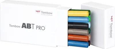 Produktbild von Tombow ABT Pro, 12 Stück(e), Mehrfarbig, Meißel-/Bürstenspitze, Rund, Tinte auf Alkoholbasis, Box