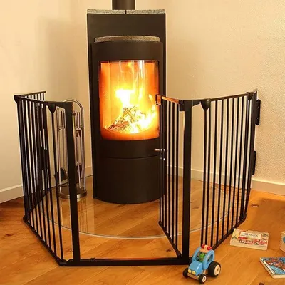 Produktbild von Schutzgitter für Kamin, Sicherheitsgitter für Kinder, ausziehbar, Schutzgitter aus Metall, faltbar, für Haustiere/Treppe/Kamin, Schwarz