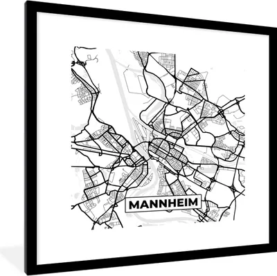 Produktbild von MuchoWow® Gerahmtes Poster Mannheim - Karte - Stadtplan - Wegbeschreibung 40x40 cm - Poster mit Schwarzem Bilderrahmen Wandposter Rahmen Foto Bilder - Poster - Plakat im Rahmen