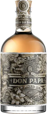 A bottle of Don Papa Rye Cask Rum against a white background.