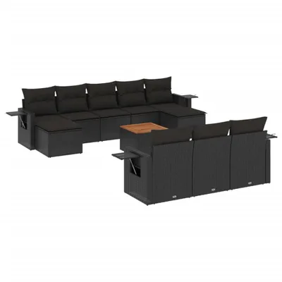 Produktbild von vidaXL 11-tlg. Garten-Sofagarnitur mit Kissen Schwarz Poly Rattan