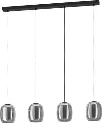 Produktbild von EGLO Hängelampe Ciampino, Pendelleuchte 4-flammig über Esstisch, elegante Esszimmerlampe aus Metall in Schwarz und Rauchglas, E27 Fassung, 97,5 cm