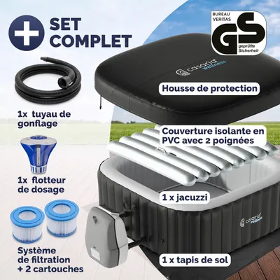 Produktbild von CASARIA Aufblasbarer Whirlpool 4 Personen 100 Düsen schnelles Aufheizen bis 42°C winterfest mit Frostschutz 3-lagiges PVC Spa Pool mit Abdeckung Filter & Zubehör Für In & Outdoor eckig
