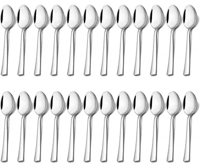 Immagine prodotto di Cucchiai da caffè, 24 pezzi, acciaio inossidabile, 13,5 cm, manico quadrato, adatti al lavaggio in lavastoviglie