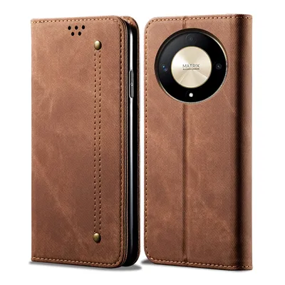 Image de Etui pour Honor Magic6 Lite, Etui portefeuille en cuir avec fermeture magnétique et socle Marron