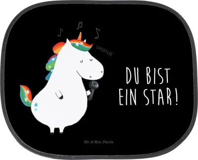 Produktbild von Mr. & Mrs. Panda autofenster sonnenschutz Einhorn Sänger - Schwarz - Geschenk, saugnapf, Unicorn, Autosonnenschutz, Sängerin, Auto, Geburtstag, Freundin, Glitzer