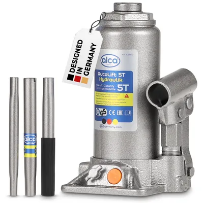 Produktbild von alca® Hydraulischer Wagenheber 5t I Stempelheber & Unterstellheber aus Stahl I für Auto, Motorrad, PKW & Werkstatt I Hubhöhe 197-382 mm I &