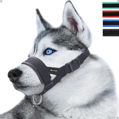 Produktbild von Maulkorb aus Nylon um Hunde vom Beisen, Bellen und Kauen abzuhalten, anpassbare Schlinge (L,Schwarz)