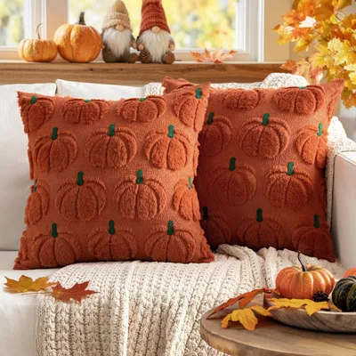 Produktbild von Solidchoice – Set aus 2 Kissenbezügen aus Kunstfell, 45 x 45 cm, mit Kürbismotiv für Herbstdekoration