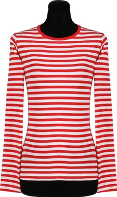 Produktbild von T2976-0502-L rot-weiß Damen Langarm tailliert Ringelshirt Gr.L=42