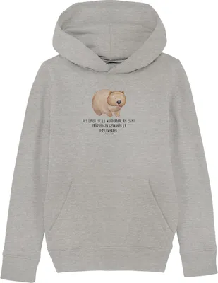 Produktbild von Mr. & Mrs. Panda Kinderpullover Wombat 7-8 Jahre (122/128) - Heather Grey - Geschenk, Hoodie, Kapuzenpullover, Das Leben Ist schön, Australien, Pulli, Sweatshirt, Sweater